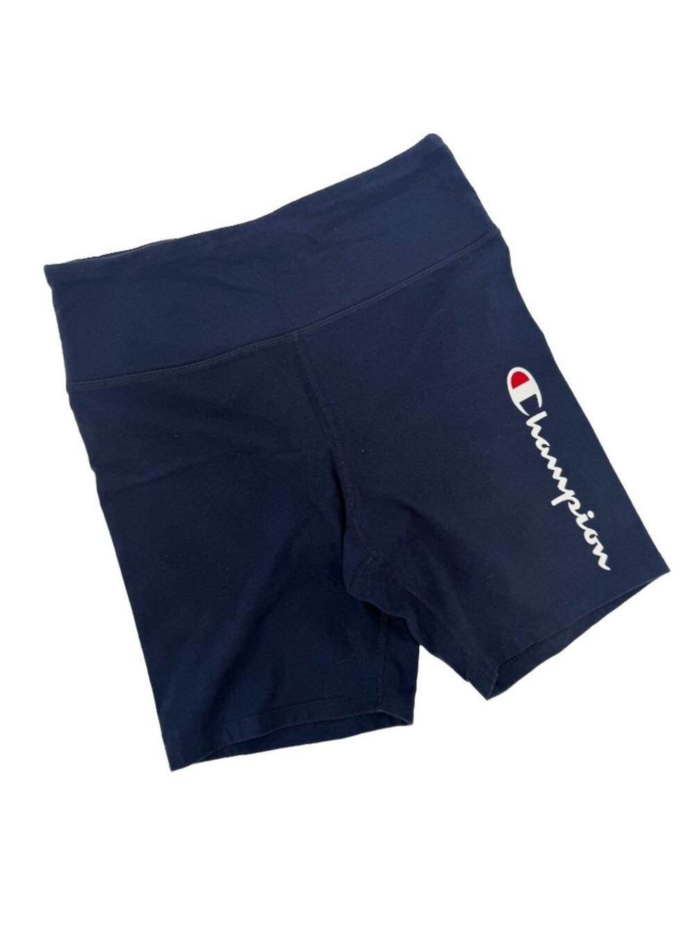 Champion Womens Sz XL Large Logo Print Workout Bike Shorts Navy Blue
